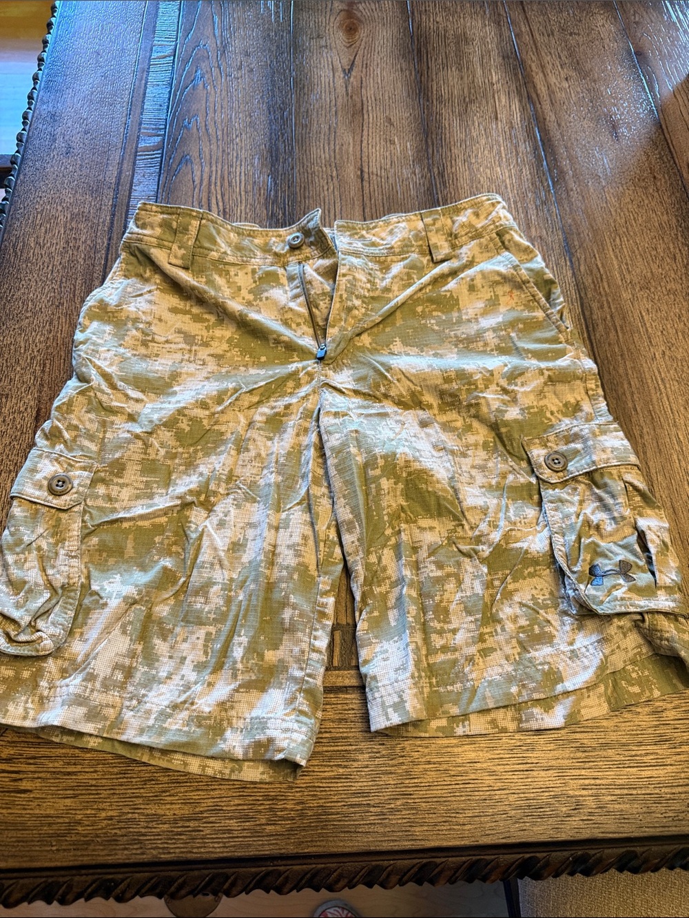 Under Armour Boys' Digital Camo Cargo Shorts in Olive/Beige